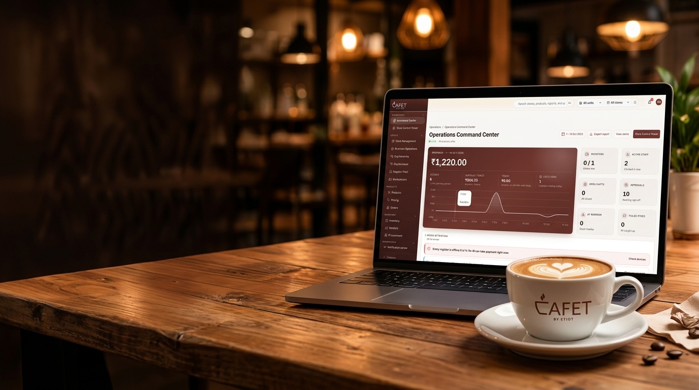 CafeT command centre displayed on a laptop in a café