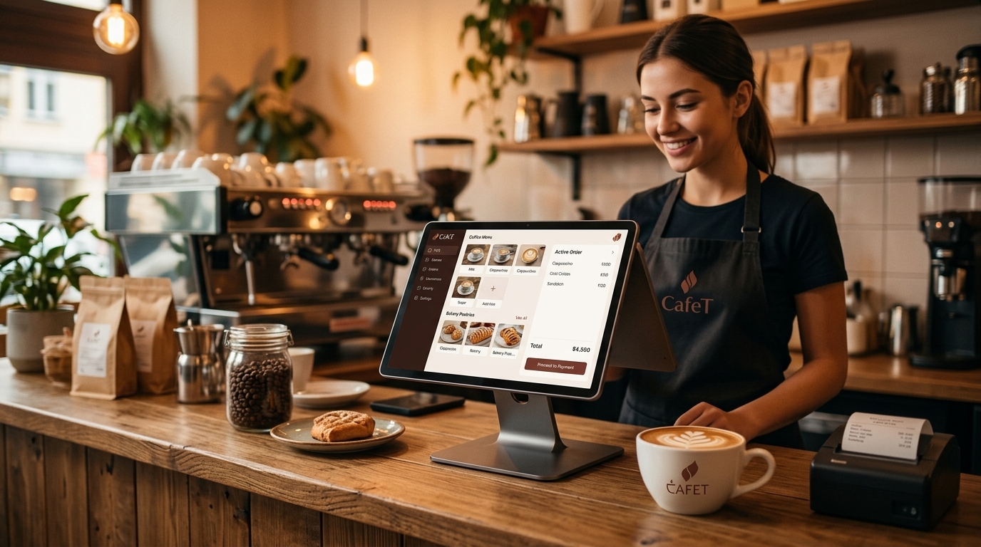 CafeT point of sale at a café counter